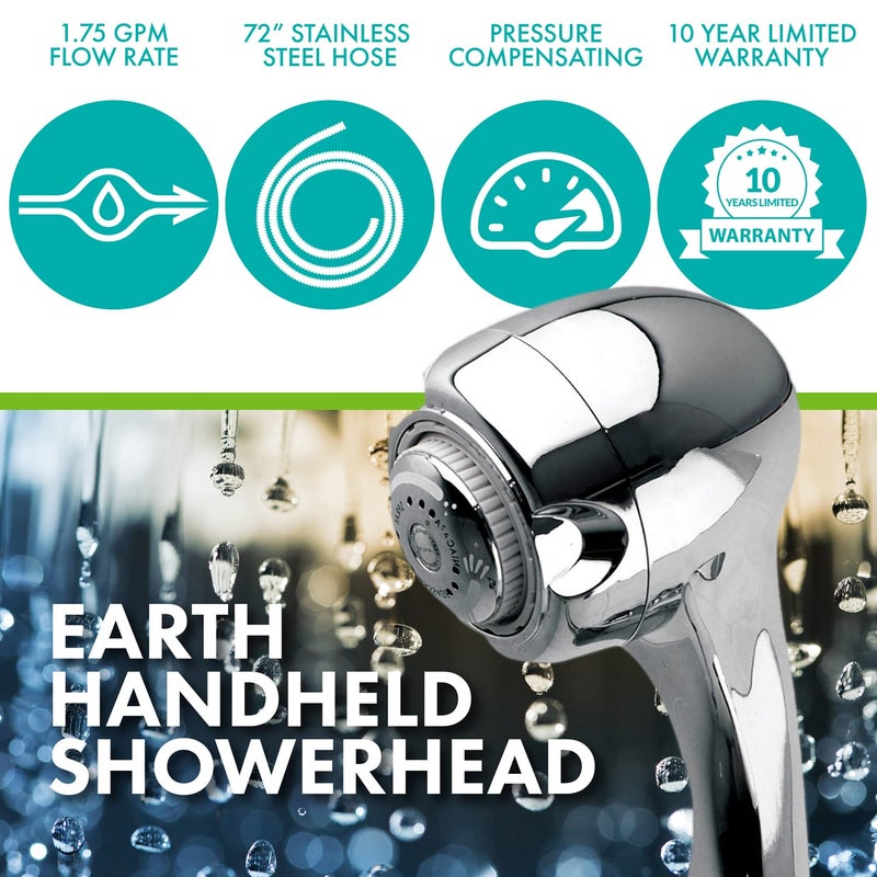 Niagara Conservation Earth Showerhead - Niagara Conservation | Energy & Water Saving Handheld Showerhead (1.75 GPM) High-Efficiency 3-Spray Chrome Fixed Hand Shower Head (N2947CH) - Image 2